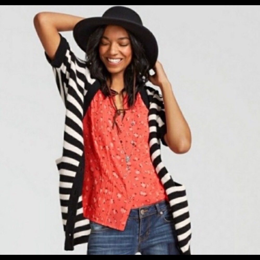 CABI Navy Whistle Striped Cardigan Sweater Small